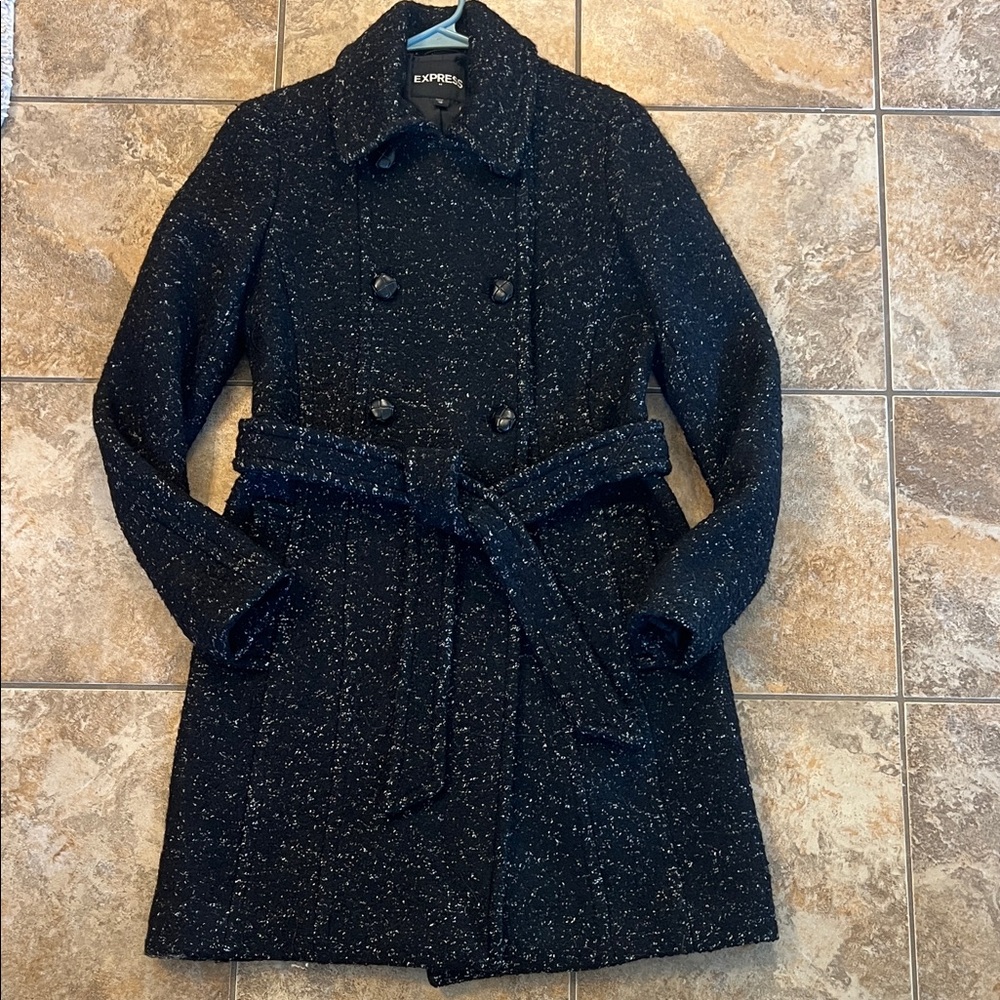 Express Women's Black Speckled Trench Coat